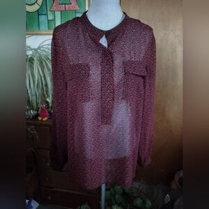 Talbots Women's Blouse Sheer Maroon Black Sz 16